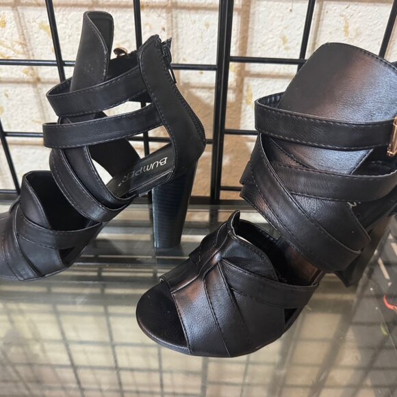 NEW NWOT Bumper Black Shoes zip back wrap around CUTE 4 in heel Sz: 6.5 - Picture 3 of 8